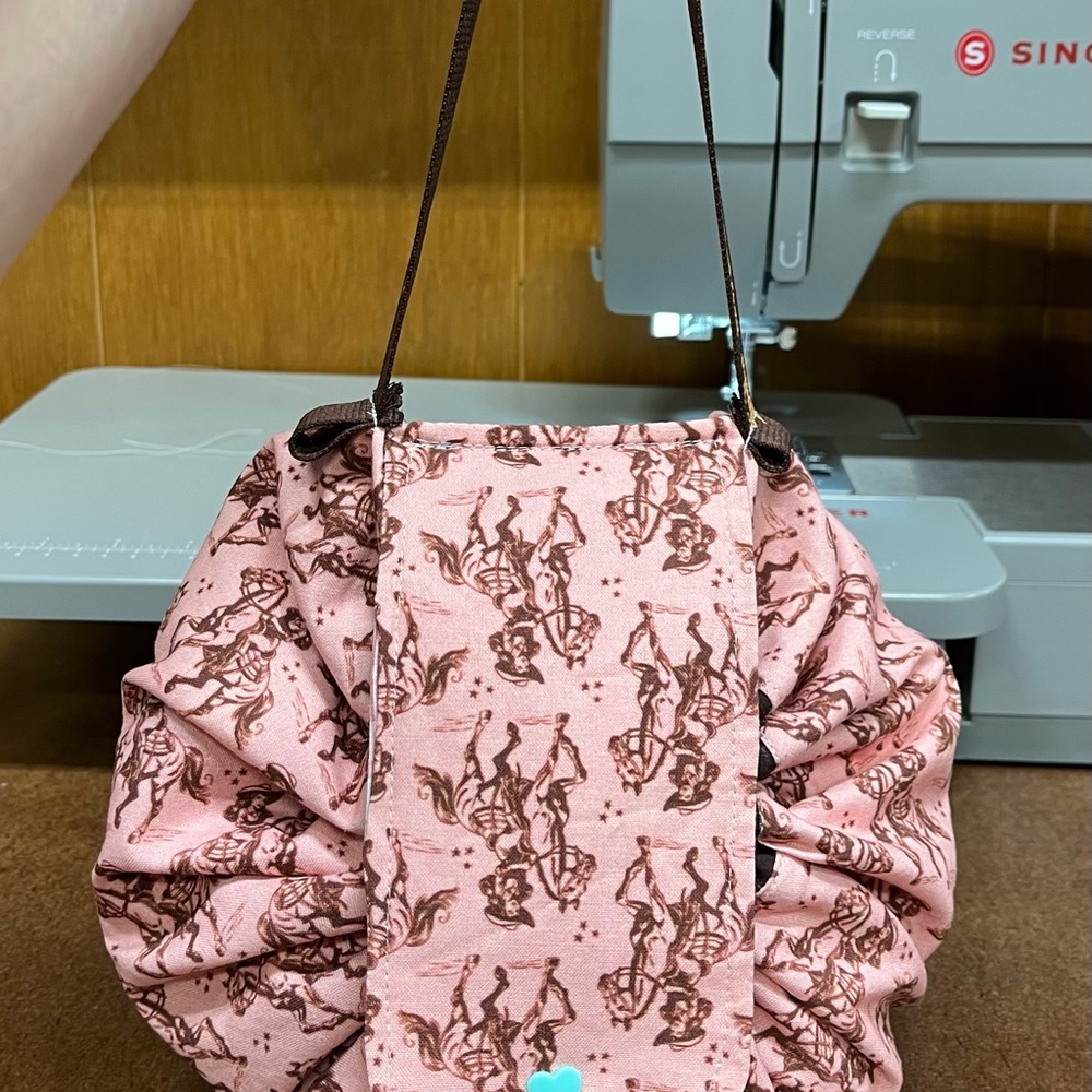Pink Drawstring Bag with Horse Print